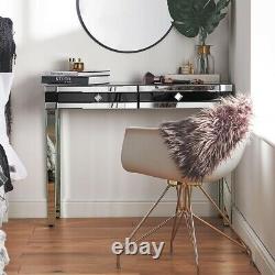 Black Mirrored Dressing Table Drawers High Gloss Glass Mirror Make Up Desk New