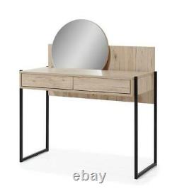 Brand New Modern Glass Loft Dressing Table with Mirror in Bordeaux Oak