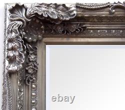 Cavill Large Ornate Carved French Frame Wall Leaner Mirror Silver 173cm x 87cm