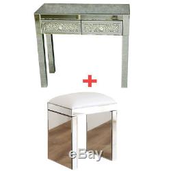 Chic Venetian Glass Mirrored Bedroom Dressing Table or Console Table with Stool