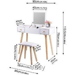 Classic Dressing Table Stool Set WithLifting Mirror/2 Drawers/Storage Makeup Desk