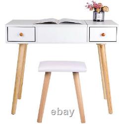Classic Dressing Table Stool Set WithLifting Mirror/2 Drawers/Storage Makeup Desk