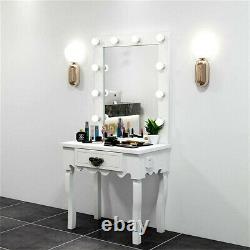 Classic Hollywood LED Light Vanity Mirror Table with Dimmer Makeup Dressing Table