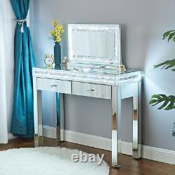 Classic Mirror Drawer Mirrored Glass Silver Bedroom Vanity Dressing Table Stool