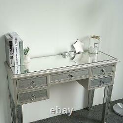 Computer Desk Glass Dressing Table Vanity Bedroom Office with 5 Drawer UK