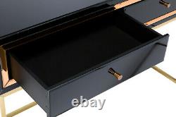 Coniston Black Glass and Gold Dressing Table Vanity Table Bedroom Furniture
