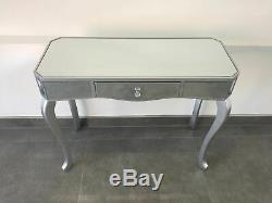 Contemporary Mirrored Venetian Dressing Table Console Table with Silver Trim