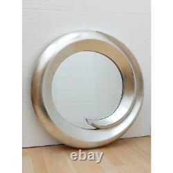 Contemporary Silver Swirl Wall Mirror Large Round 70cm Dia. Modern Design