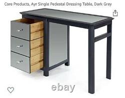 Core Ayr Dark Grey Single Pedestal Dressing Table with Smoked Glass