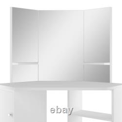 Corner Dressing Table Cosmetic Table Make-up Table White Mirror Bedroom vidaXL
