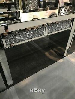 Crushed Crystal Mirrored Dressing Table with 2 Drawers, diamond crush