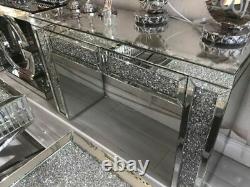 Crushed Crystal Mirrored Dressing Table with 2 Drawers, diamond crush 120cm