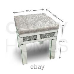 Crushed Crystal Mirrored Velvet Dressing Table LARGE Stool FREE DELIVERY