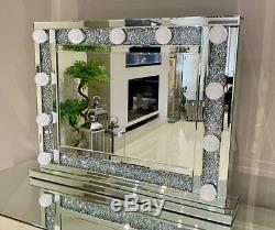 Crushed Diamond Large Hollywood Mirror Dressing Table Mirror 80 x 60 cm
