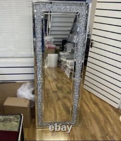 Crushed Diamond Mirror 160x60cm Crystal Dressing Silver Sparkly Wall Floor Stand