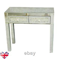 Crystal DIY Mirrored Glass 2 Drawers Dressing Table Console Make-up Desk Bedroom