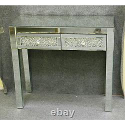 Crystal DIY Mirrored Glass 2 Drawers Dressing Table Console Make-up Desk Bedroom