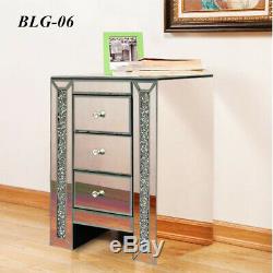 Crystal Mirrored Bedside Table Cabinet Glass 3 Drawers Cupboard Nightstand