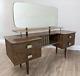 Dressing Table Walnut Burr Style 4 Drawers Large Mirror Glass Front Cabinet