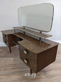 DRESSING TABLE Walnut Burr Style 4 Drawers Large Mirror Glass Front Cabinet