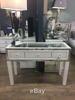 Dazzle Sparkle Lined 3 Drawer White Mirrored See Through Dressing Table Console