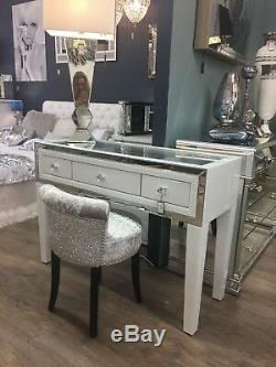 Dazzle Sparkle Lined 3 Drawer White Mirrored See Through Dressing Table Console