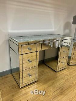 Diamond Crush Silver Mirrored Glass 7 Drawer Dressing Table Crushed Crystals