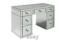 Diamond Crush Topped 7 Drawer Dressing Table with Crystal Handles