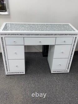 Diamond Crush White Mirror 7 Draw dressing Table 120cm
