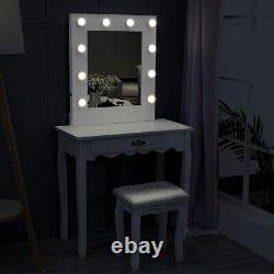Dimmable LED Lighted Vantiy Mirror Dressing Table Makeup Desk 1 Drawer Bedroom