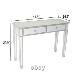 Drawers Glass Dressing Table Mirrored Bedroom Make-Up Console Vanity Table New