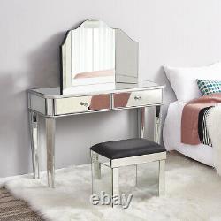 Dresser Mirrored Dressing Table 2Drawers High Glass Console Make up Vanity Table
