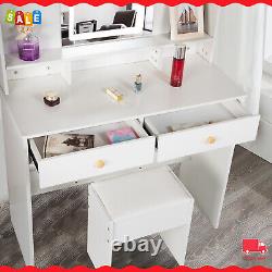 Dressing Desk with LED Lamp Strip Mirror Vanity Table Set With Stool & 2 Drawers