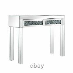 Dressing Makeup Table Stool Mirrored Console Glass Desk 2 Drawer Bedroom Display