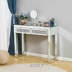 Dressing Makeup Table Stool Mirrored Console Glass Desk 2 Drawer Bedroom Display