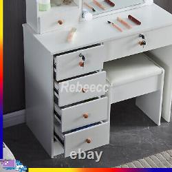 Dressing Makeup Table Stool / Sliding Mirror 6 Drawers Bedroom Vanity Set