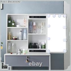 Dressing Makeup Table Vanity Set with 3 Colors Lighted Mirror & 4 Drawers & Stool