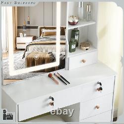 Dressing Makeup Table Vanity Set with 6 Drawers & Hollywood Lighted Mirror Bedroom