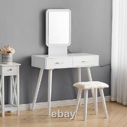 Dressing Table 2 Drawer With Touch LED Light Vanity Makeup Desk Mirror Stool Set