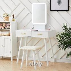 Dressing Table 2 Drawer With Touch LED Light Vanity Makeup Desk Mirror Stool Set