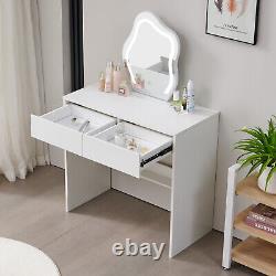 Dressing Table 2 Storage Drawers Vanity Set LED Lighted Mirror Dimmable 3 Color