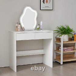Dressing Table 2 Storage Drawers Vanity Set LED Lighted Mirror Dimmable 3 Color