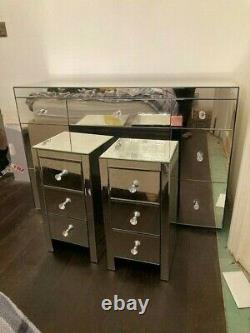 Dressing Table Crystal mirrored and pair bedsides cabinets 3 draws
