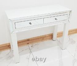 Dressing Table Entrance Hall WHITE GLASS Table Mirrored Vanity Console Desk