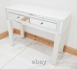 Dressing Table Entrance Hall WHITE GLASS Table Mirrored Vanity Console Desk