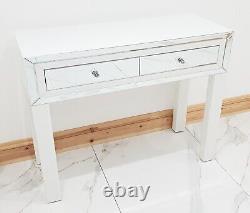 Dressing Table Entrance Hall WHITE GLASS Table Mirrored Vanity Console Table