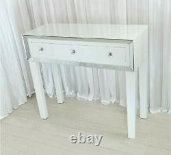 Dressing Table Glass WHITE Mirrored Vanity Table PURO PREMIUM PLUS Console Desk