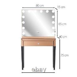 Dressing Table Hollywood Bulbs Mirror Bluetooth Speaker USB Charger Rosegold Set