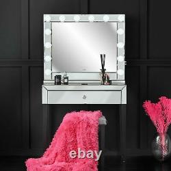 Dressing Table Hollywood Bulbs Mirror Bluetooth Speaker USB Charger Silver Set