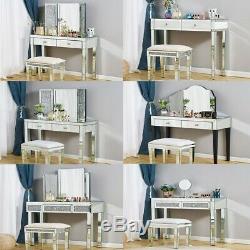 Dressing Table Makeup Desk Drawers Stool Mirror Mirrored Crystal Jewelry Glass